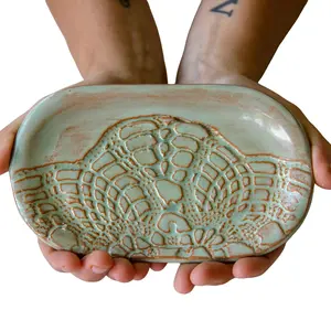 Prodigal Pottery Handmade Soap Dish Holder Oval Ceramic Prop