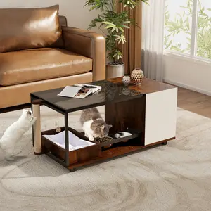 Cat Tree with Coffee Table, Cat Scratching Post with Coffee Table for Living Room,Cat Condo with Glass Coffee Table,Cat Beds for Indoor Cats,Cat Tree Tower Condo Furniture