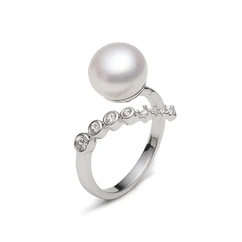 Elegant Freshwater Pearl Wrap Ring with Silver Halo Details, Minimalist Luxury Jewelry for Women