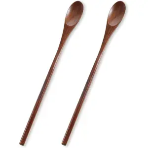2 count 7.8inch Wooden Spoons, Long Handle Wooden Spoons for Honey and Coffee, Wooden Honey Spoon, Wooden Stirring Spoon for Jars,  and