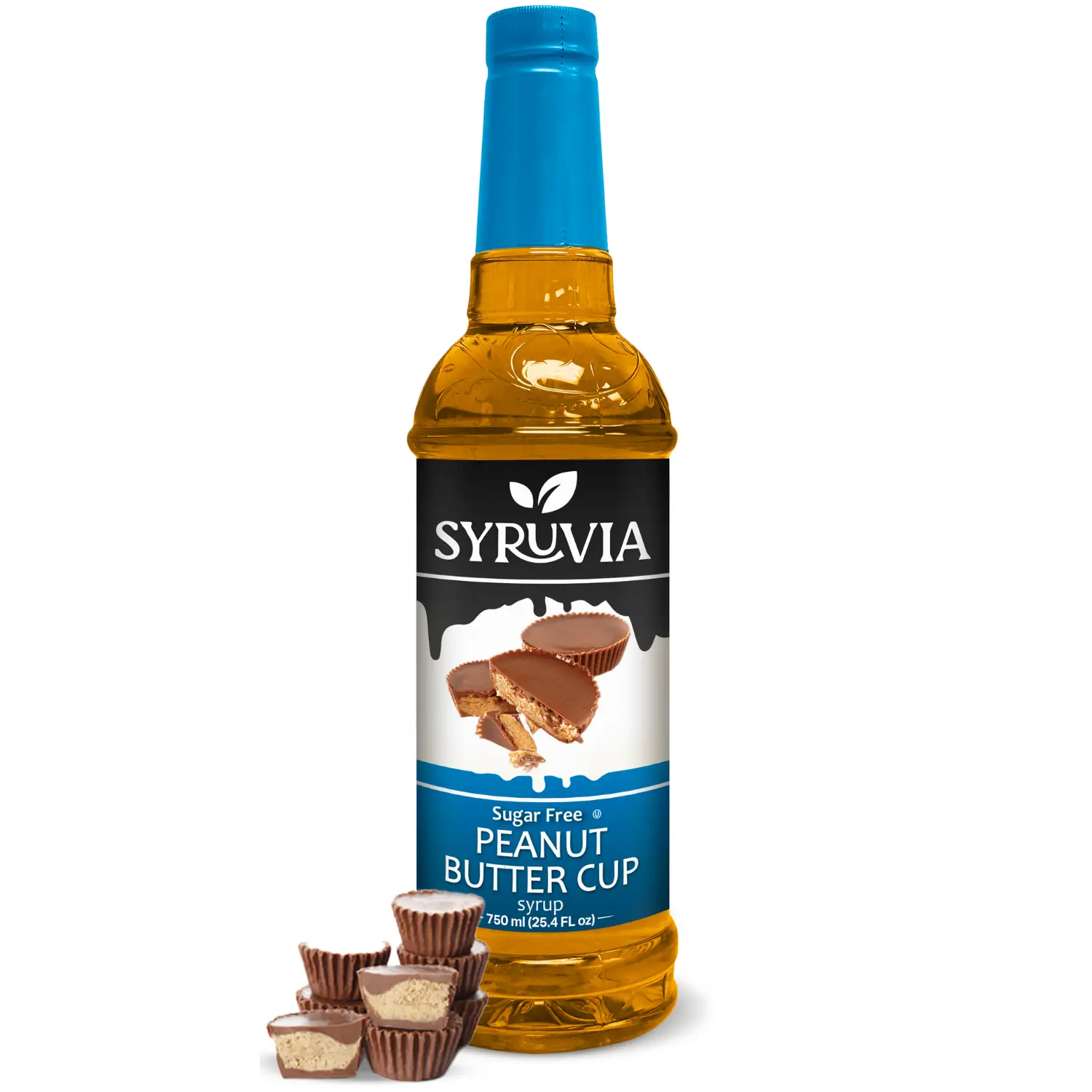 Syruvia Sugar-Free Peanut Butter Cup Syrup - 25.4 fl oz. Premium Coffee Flavoring Syrup. 0 Calories, Kosher and Gluten-Free. Sodas, Shakes & More.