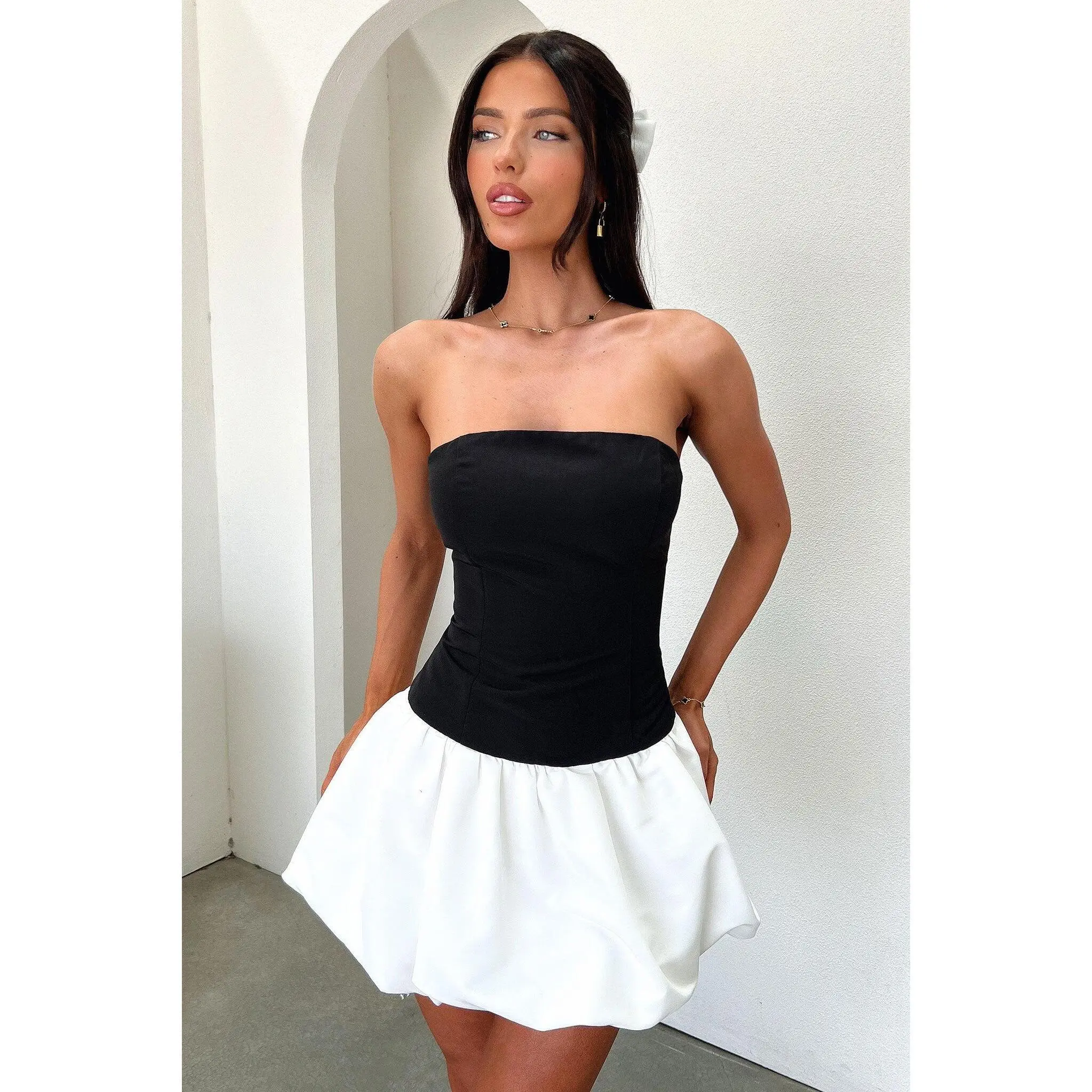 Thats So Fetch Women's Kloe Cute Strapless Bubble Mini Dress, Double Lined Polyester for a Party Night Out, Style, Casual