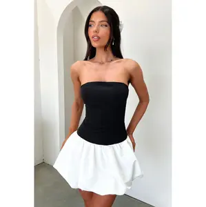 Kloe Bubble Skirt Strapless Mini Dress - White/Black