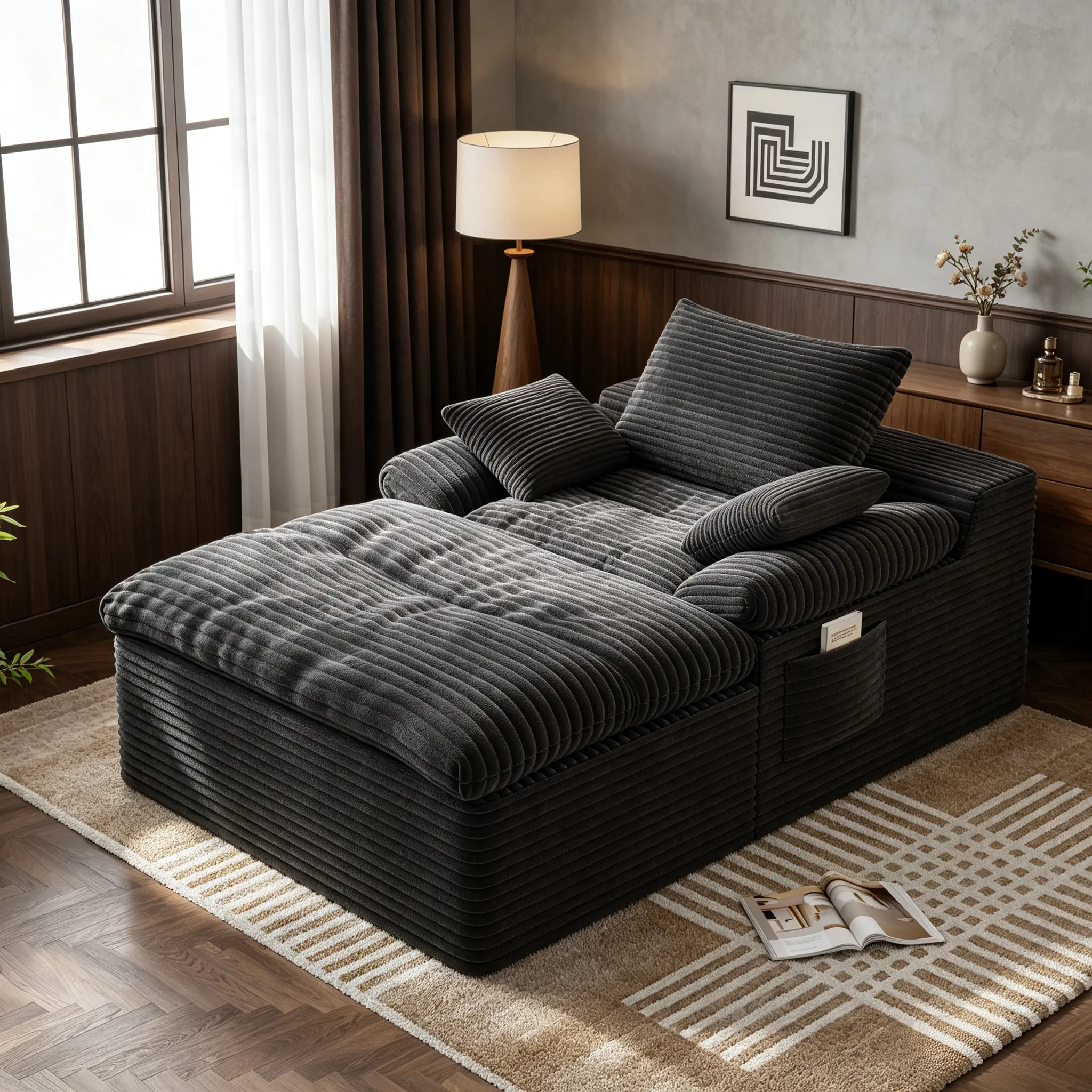 1-Person Modern Boneless Couch - Premium Corduroy Fabric Soft Comfy Lounger, Plush Compact Accent Seating, Compressed Sofa-in-a-Box, Budget-Friendly Indoor Floor Sleeper Furniture for Tiny Bedrooms