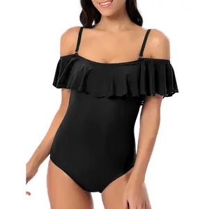 One Piece Swimsuit for Women Flounce Off-Shoulder Beach Swimwear Ruffled Bathing Suit Tummy Control Bikini