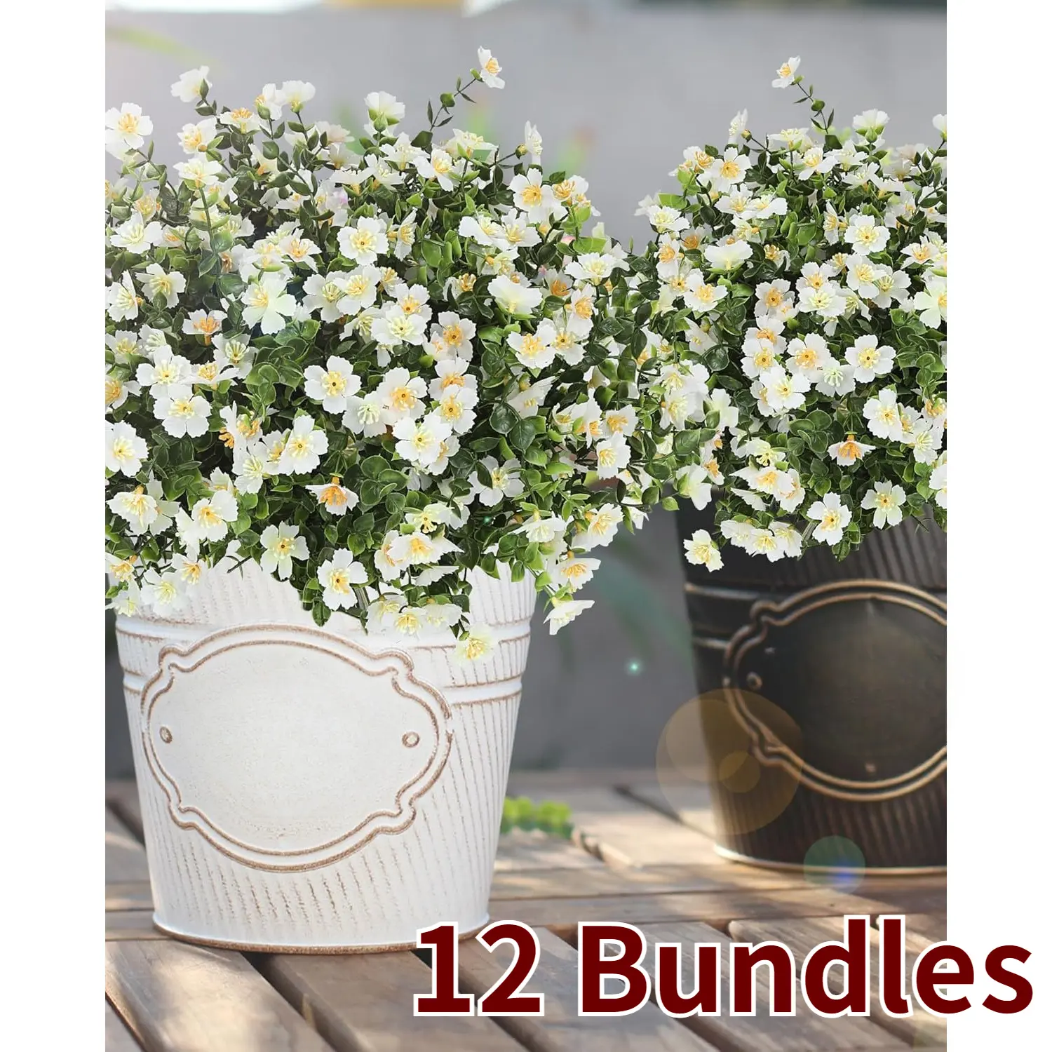 12Pcs/6Pcs/10Pcs Luxury Silk Bouquet Decorative Artificial Flowers, 13.8 in White Non-Fade Plastic Plants for Home Garden Wedding Landscape Hanging Display (Indoor-Outdoor Use), Outdoor Artificial Plants