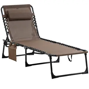 Outsunny  Reclining  Chaise  Lounge  Chair ,  Portable  Sun  Lounger ,  Folding  Camping  Cot ,  with  Adjustable  Backrest  and  Removable  Pillow ,  for  Patio ,  Garden ,  Beach ,  Brown