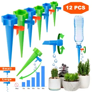 12 self-watering units, adjustable plant watering system, automatic drip irrigation with slow-release control valve, suitable for indoor and outdoor garden potted plants, gardening equipment.