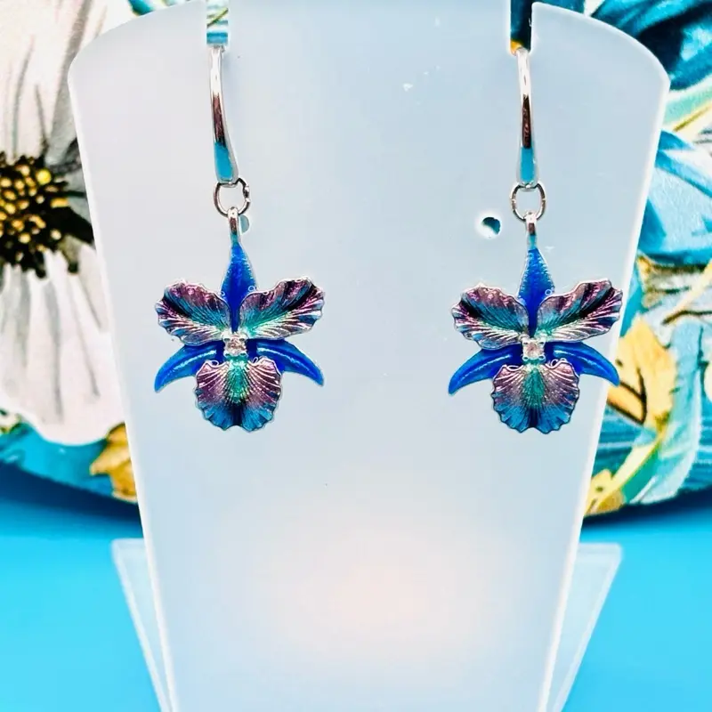 Nicole Barr Sterling Silver & Enamel Orchid Dangle Earrings