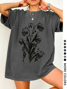 Women's Deep Casual Lady T-Shirt, Simple Campus Style, Fashion Streetwear, Vintage Graphic Fitted Tee for All Seasons, Comfortable and Versatile Womenswear