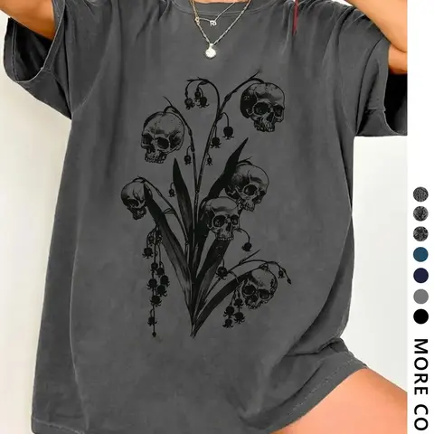 Women's Deep Casual Lady T-Shirt, Simple Campus Style, Fashion Streetwear, Graphic Casual Top, Vintage Graphic Fitted Tee for All Seasons, Comfortable and Versatile Womenswear
