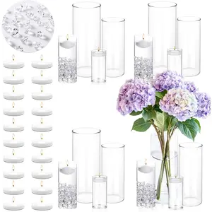 20 count White Floating Candles and 16 count Glass Vases for Centerpieces with 400  Ice  Rocks Vase Filler Floating Candle Centerpieces for Tables Party Wedding  Decoration