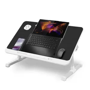 Lap Desk for Bed Foldable Laptop Stand Height Adjustable Computer Stand with USB, Light, Fan, Drawer, Shelf