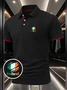 Men's Summer Short-Sleeve Polo Shirt - Ireland Flag Print Design, Minimalist & Stylish, Breathable & Comfortable, Suitable for Daily Wear, Sports & Fitness, Business Gatherings, A Must-Have Casual Shirt for Mature Men
