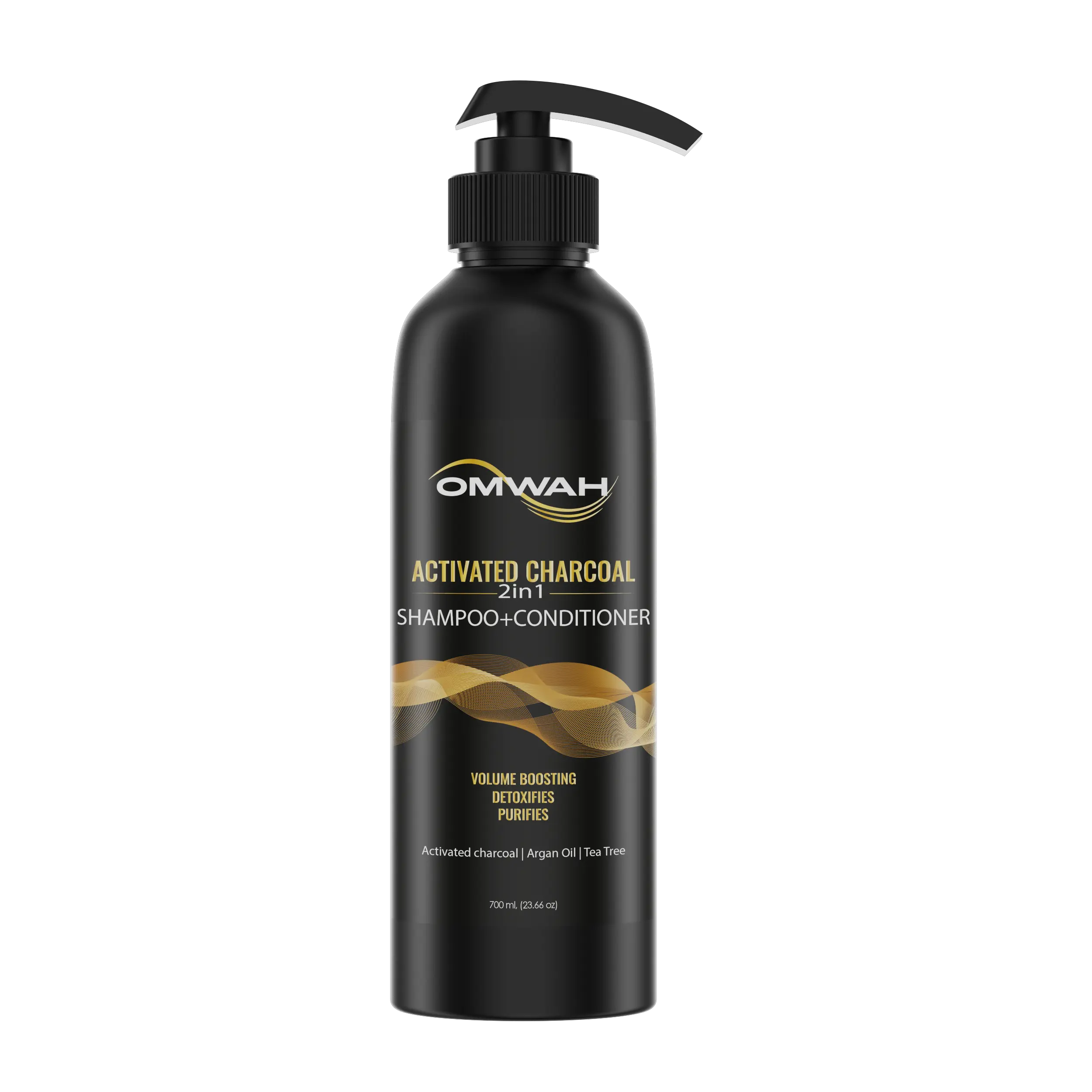 OMWAH 2 In 1 Shampoo + Conditioner Infused with Activated Charcoal, Argan Oil, and Tea Tree (23.66 oz Bottle) Cleansing Haircare Daily Gentle