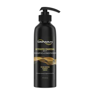 OMWAH 2 In 1 Shampoo + Conditioner Infused with Activated Charcoal, Argan Oil, and Tea Tree (23.66 oz Bottle) Cleansing Haircare Daily Gentle