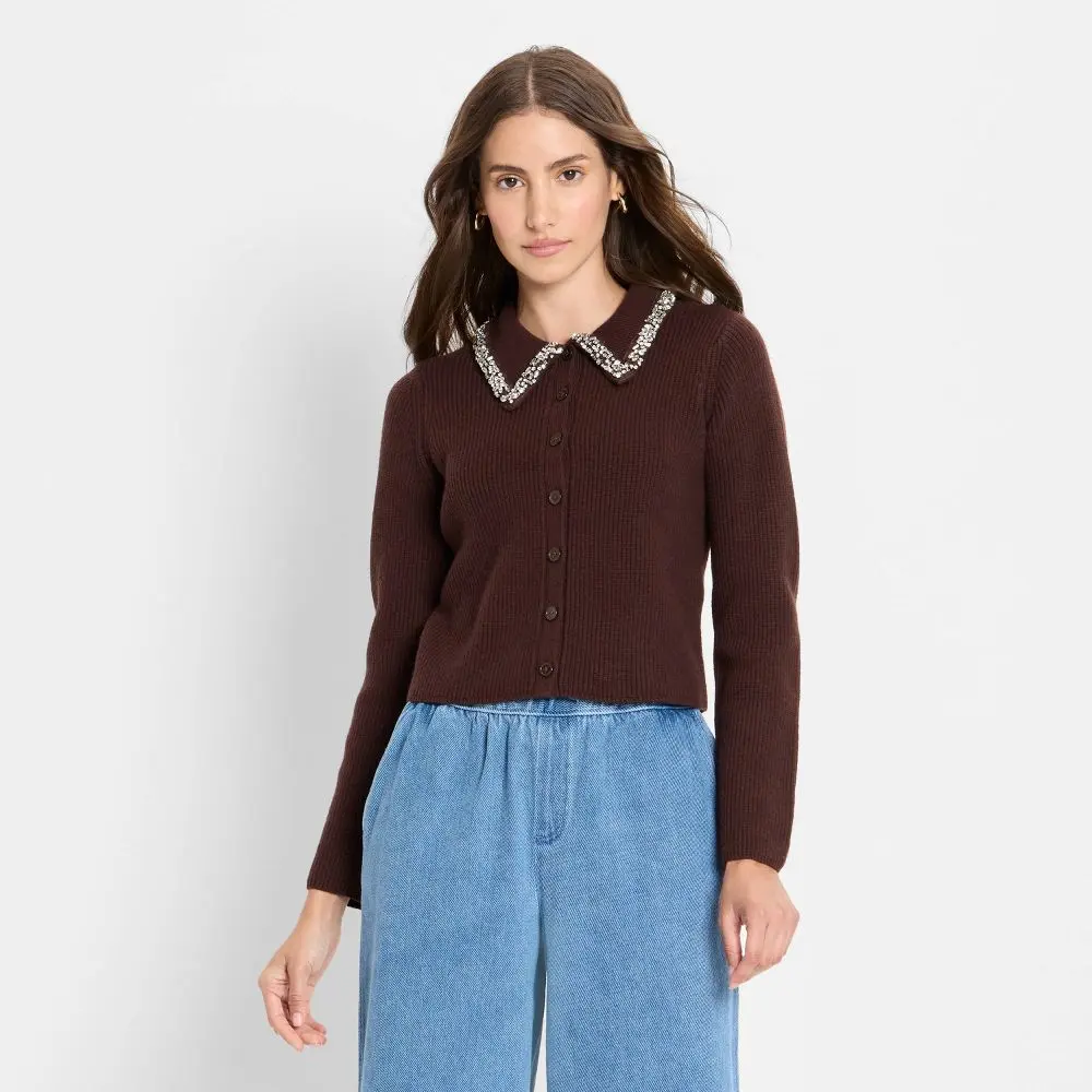 Women's Embellished Collar Cardigan Sweater - Future Collective
