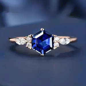 1 Elegant blue hexagonal ring for women to wear daily and on holidays