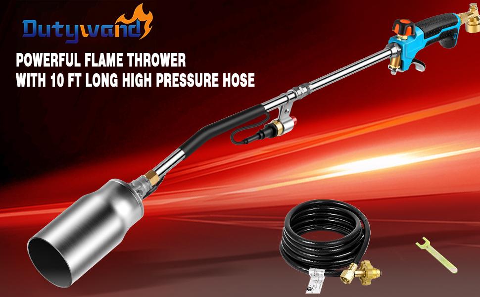 Dual Interface Propane Weed Torch Kit with 10FT Extended Hose, Heavy-Duty Handheld Torch Built-In Automatic 0Igniter & Turbo Trigger, Multi-use for Weeding, Fire Starting, Ice Melting, BBQ and Light Welding, (Propane Tank Not Included)