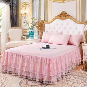 Lace Bed Skirt for Queen Bed - 17in.Drop, Easy Fit Ruffle Bedskirt Wrap Around Bed Skirt, Anti Wrinkle & Fade Resistant