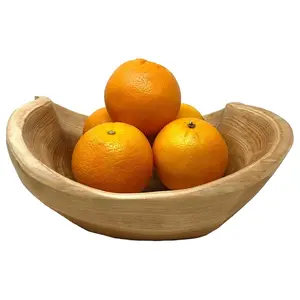 Handmade Wood Bowl Rectangular shape Hand Carved Natural Root Wood Crafts Bowl Fruit Salad Serving Bowls