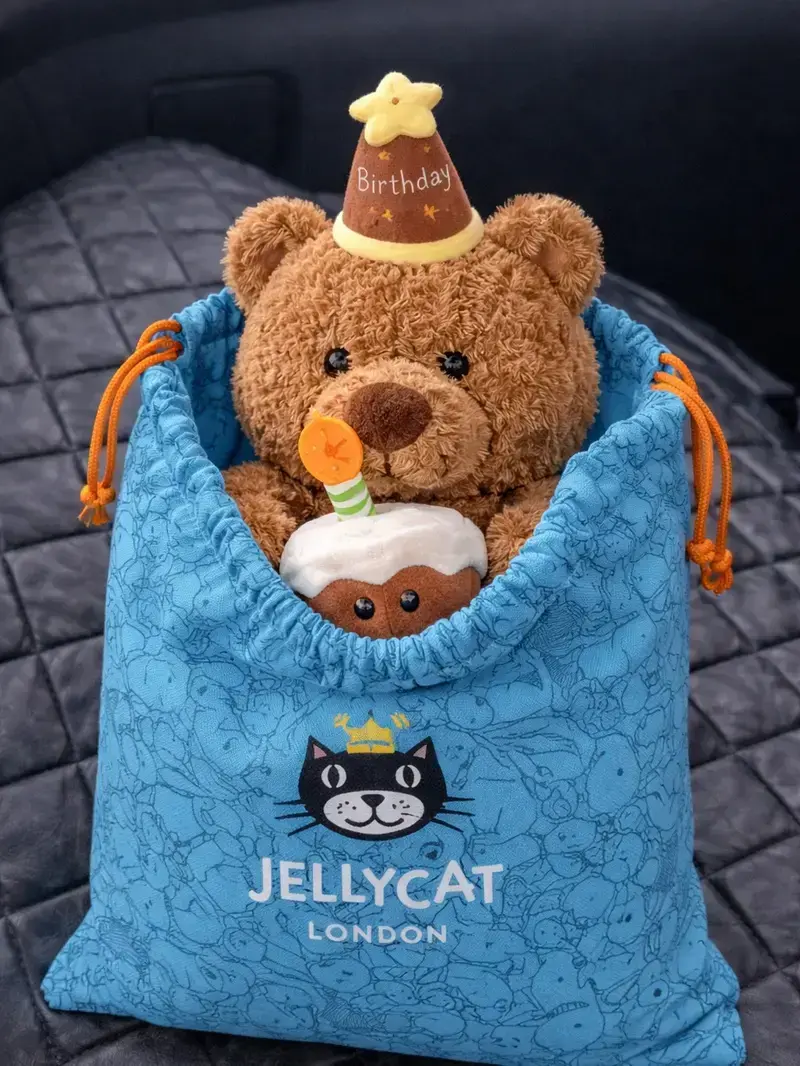 Jellycat Birthday Bear Plush – Soft Brown Teddy Bear with Birthday Hat & Cake, Cute Gift for Kids, Birthdays & Collectors