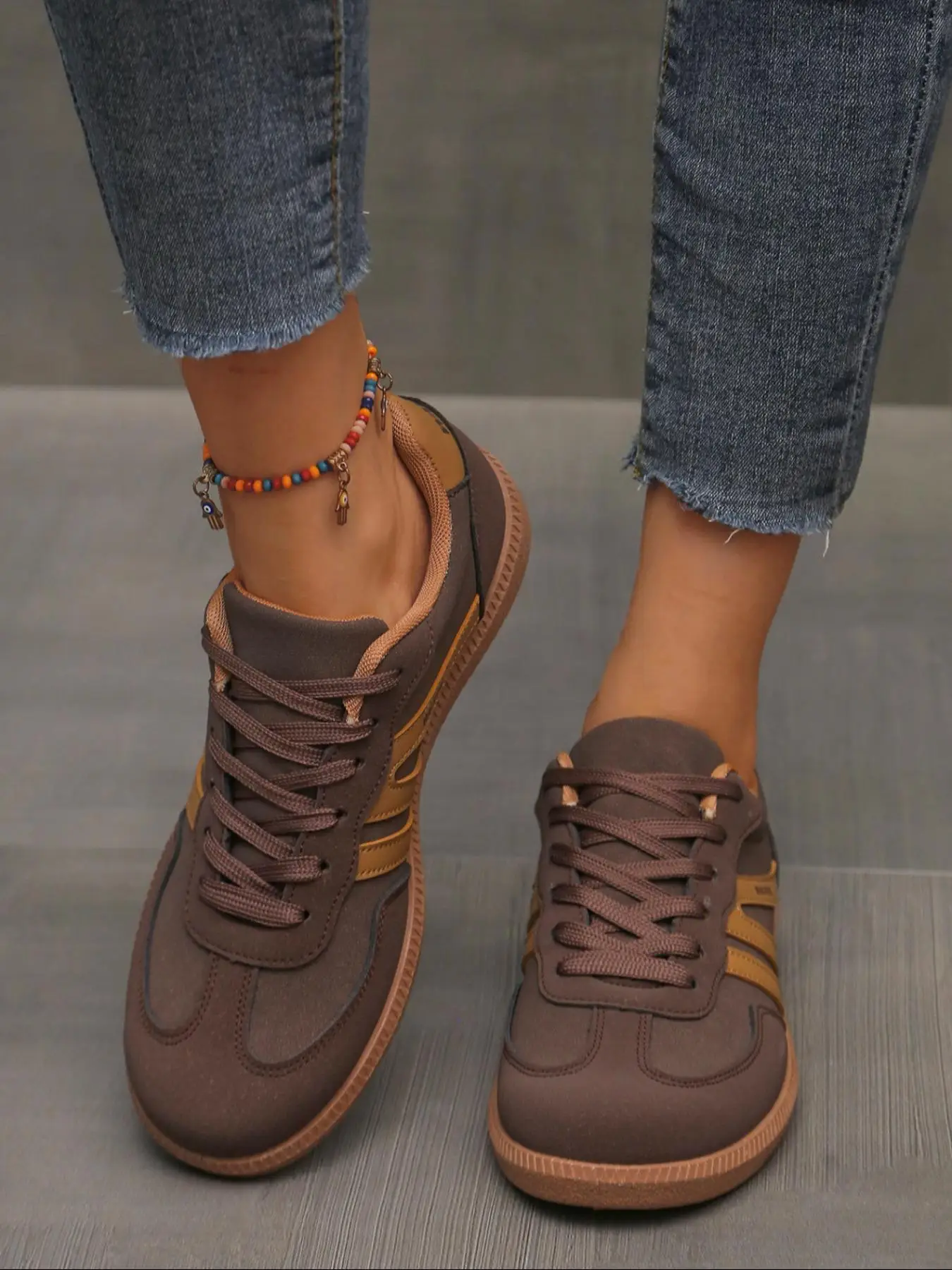 Women's Summer Shoes, Fashionable Lace Up Low Top Flat Sneakers, Trending Colorblock Sneakers, Casual Comfortable Sports Walking Shoes for Daily Wear,