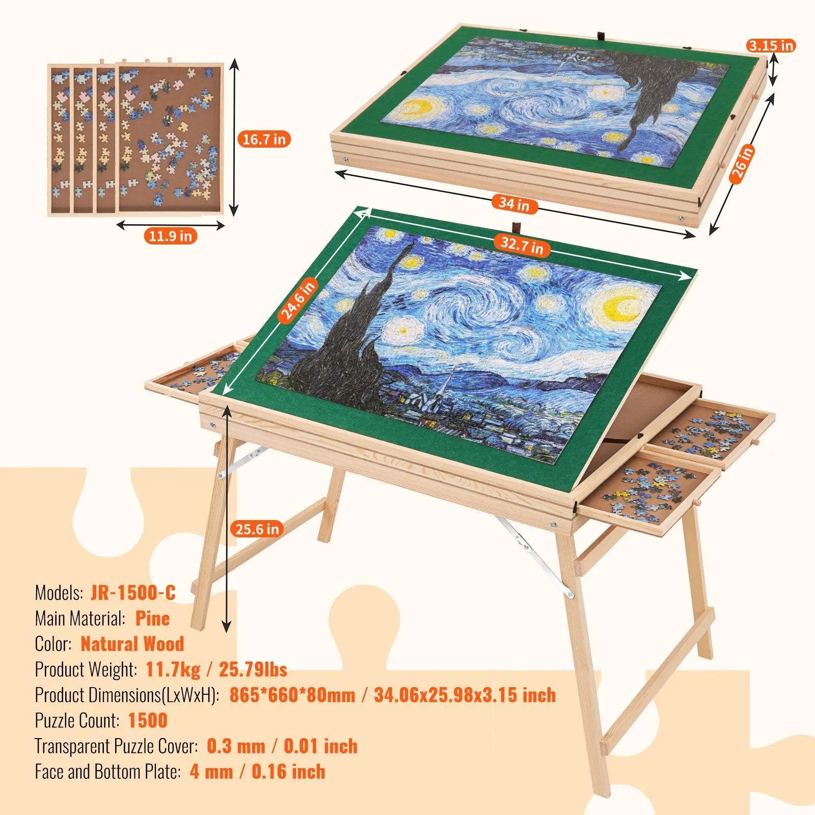 1500 Piece with High Folding Legs & 4 Drawers