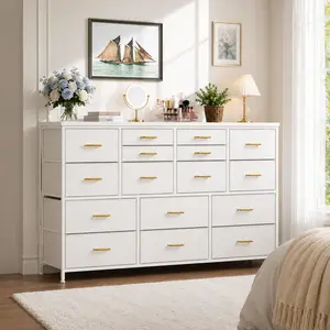 【Dealsforyoudays】Raybee TV Stand with 16 Drawers & Charging Station, Large Entertainment Center with Power Outlet, Heavy Duty Metal Frame & Wood Top, Modern Media Console &Home Organizer for Living Room, Bedroom, Closet, Small Space, Apartment