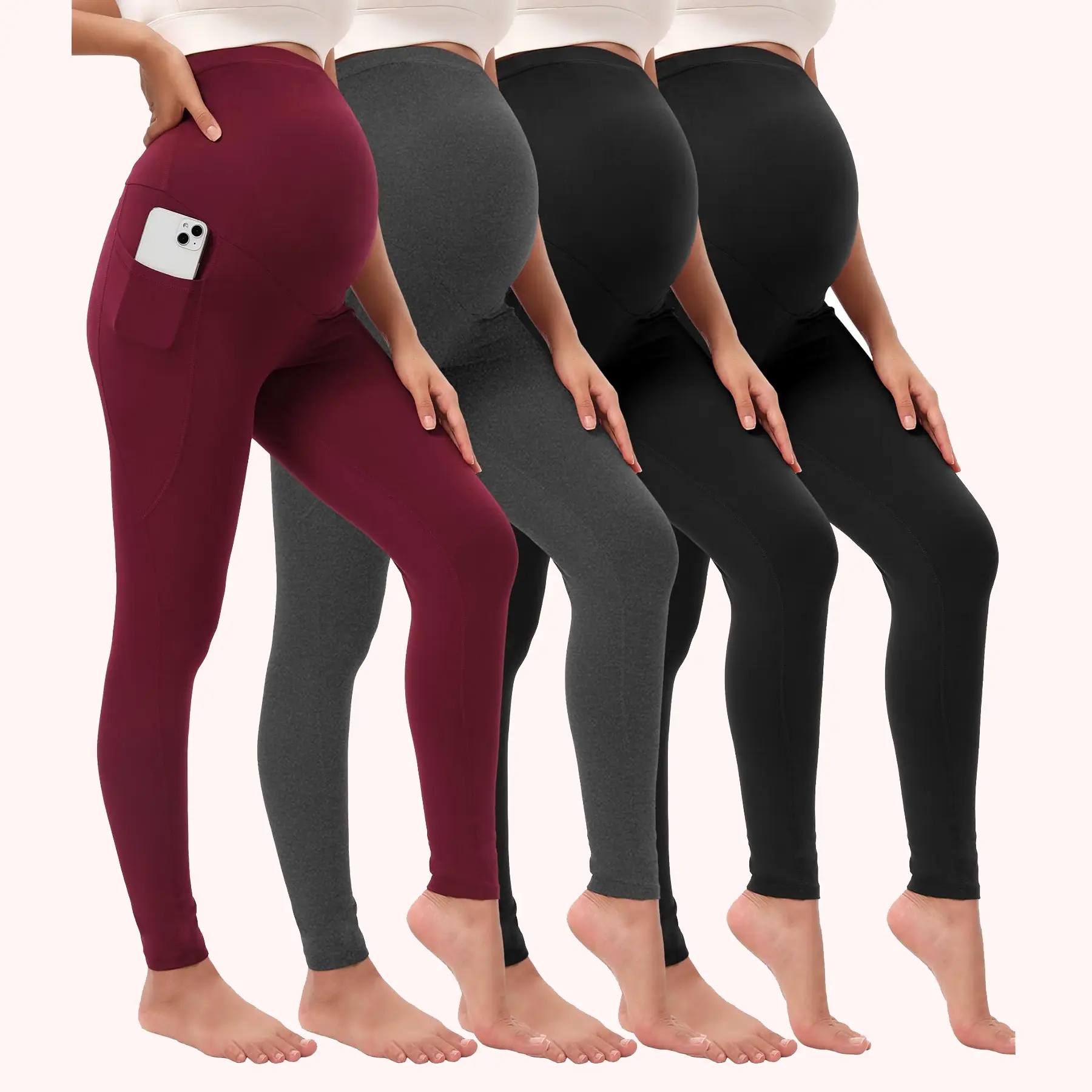 4 Pack Women's Maternity Leggings With Pockets Over The Belly High Waisted Yoga Pregnancy Leggings Smooth Feeling Workout Pregnancy Pants Activewear for Women in Assorted Colors summerwins