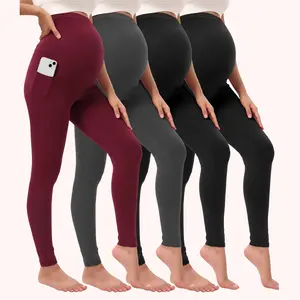 4 Pack Women's Maternity Leggings With Pockets Over The Belly High Waisted Yoga Pregnancy Leggings Smooth Feeling Workout Pregnancy Pants Activewear for Women in Assorted Colors
