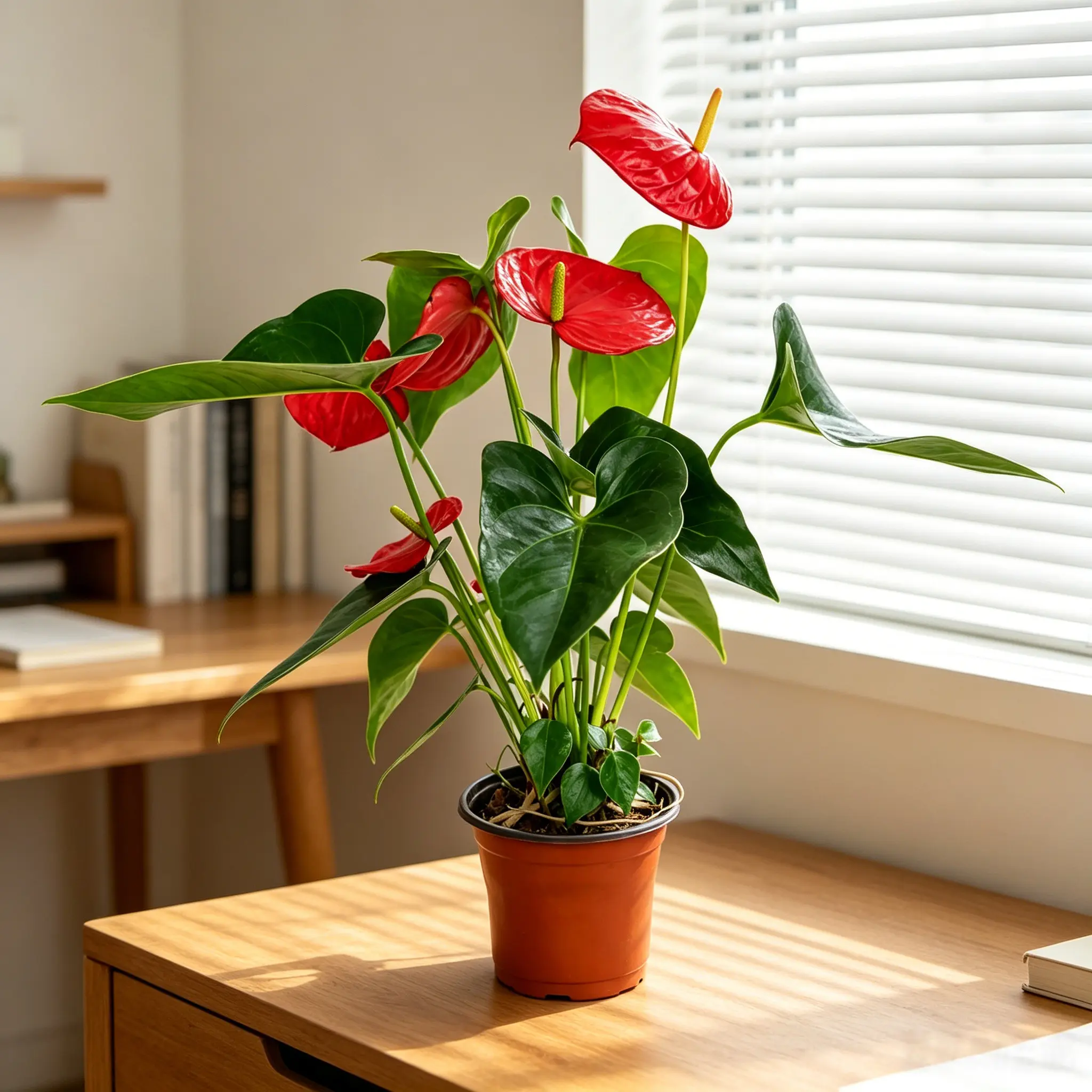 LZ13 4-Inch Potted Anthurium Red– A flowering indoor decorative plant; ships in bloom. A perfect gift featuring long-lasting, vibrant flowers.