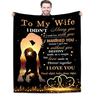 to My Wife Blanket from Husband for Wife | Super Soft Fleece Couples Throw Blankets Romantic Women Valentine's Day Birthday Gifts Ideas for Her Bed Sofa Decor