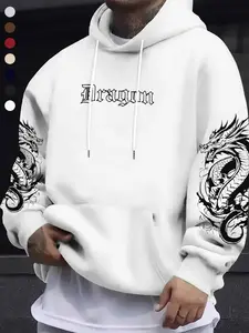 Unisex Dragon Print Graphic Hoodie, Fitted, Dark Street Style, Aesthetic, Fall Winter Fashion, Unique Design, Eastern Dragon Elements, Casual Wear