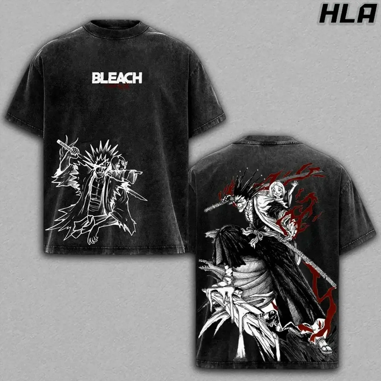 Kenpachi Zaraki Wash Tee, Bleach Anime Graphic Shirt, Heavy Cotton Acid Washed T-Shirt, Double Printed Oversize Top, Unisex Casual Streetwear, Oversized Anime Print T-Shirt, Graphic, Gift For Anime Fan 3AX
