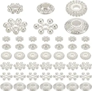 300 count 6 Styles Metal Spacer Bead,  Alloy Daisy Beads Bicone Flower Beads Flat Rondelle Snowflake Loose Beads Charms for Bracelet Necklace Earring  Making Supplies