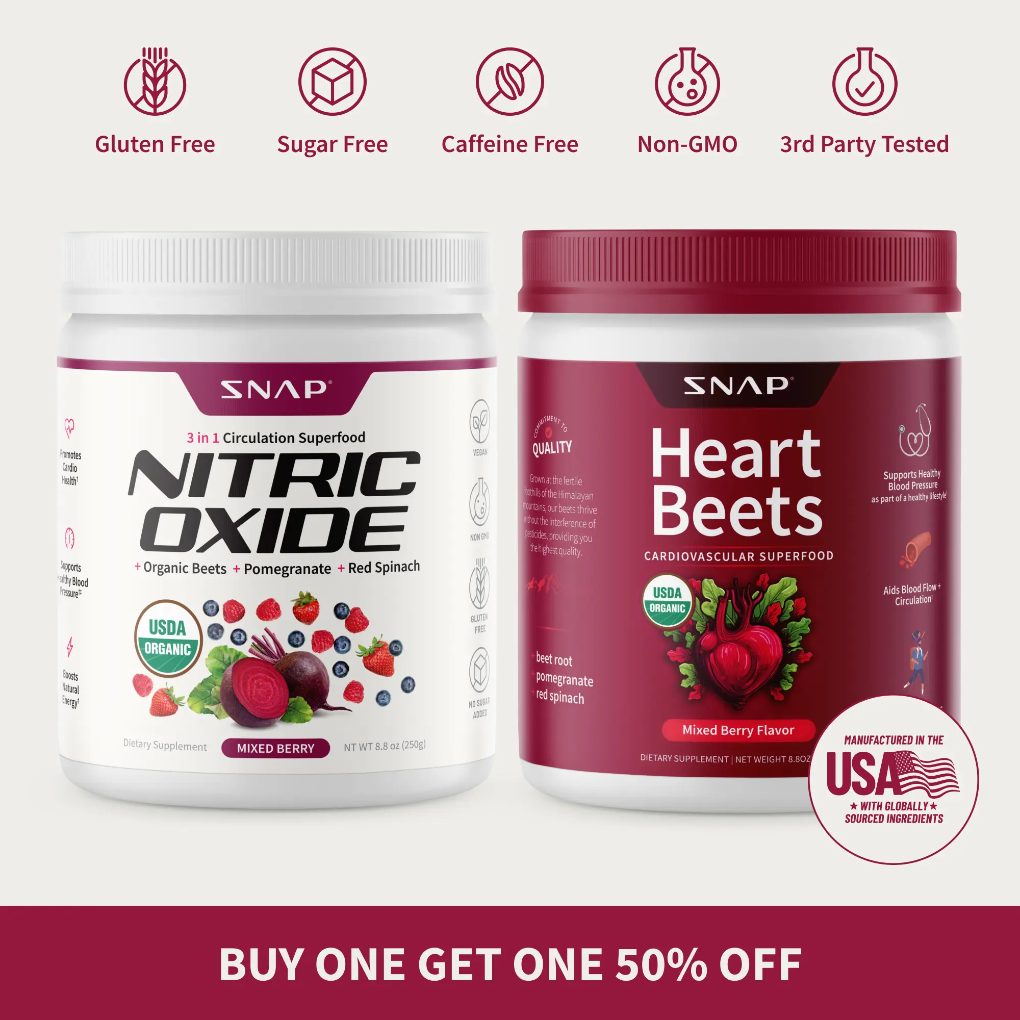 Snap Supplements - Nitric Oxide Beet Root Powder + Heart Beets Powder
