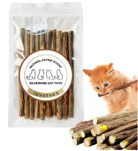 Luystoka Cat Toys Silvervine for Cats Cat Chew Stick Catnip Toys Matatabi Silvervine Sticks Kitty Chew Toys for Indoor Cats Wooden Stick Kitten Teething Interactive Wand Toys for Bored Cats 10PCS