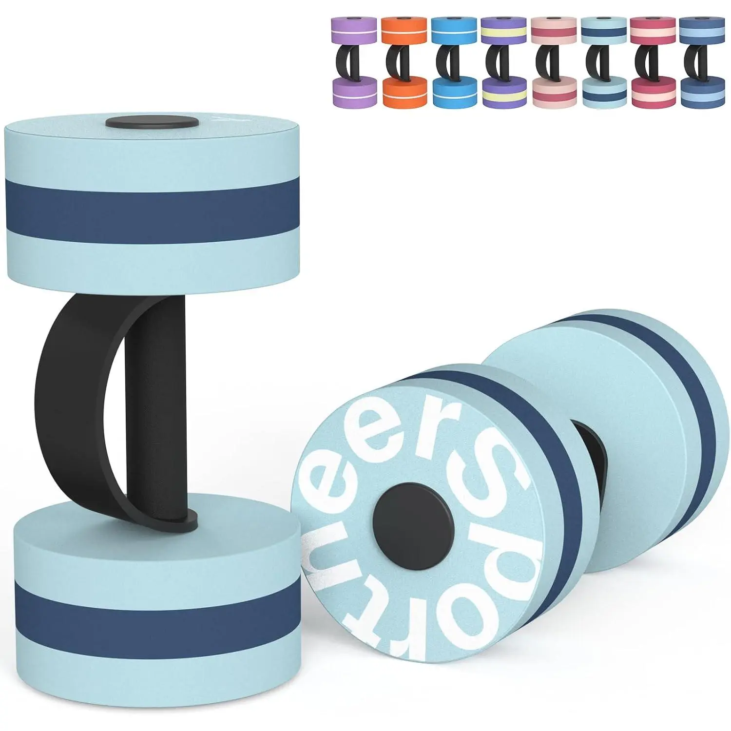 Sportneer Aquatic Exercise Dumbbells (Set of 2) - High-Density EVA Foam Water Weights for Adults, Quick-Drying, Ergonomic Sizes, Comfortable Firm Hold, Easy Assembly, Unisex, Water Workouts, Pool Fitness