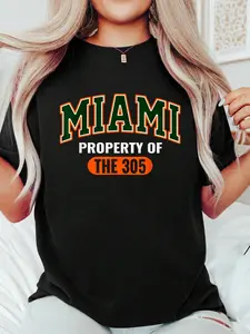 305 Miami Vibes Urban Style Miami Beach Graphic Design T-Shirt Print T-Shirt Casual Crew Neck Short Sleeve Comfort Tee Top For Spring & Summer Women's Clothing