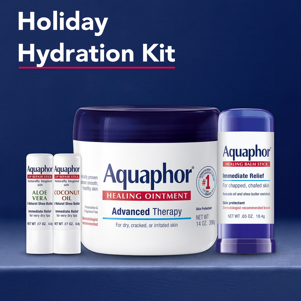 Holiday Hydration Kit: Aquaphor Healing Ointment Advanced Therapy Skin Protectant, Dry Skin Body Moisturizer 14 Oz Jar, Aquaphor Healing Balm Stick 0