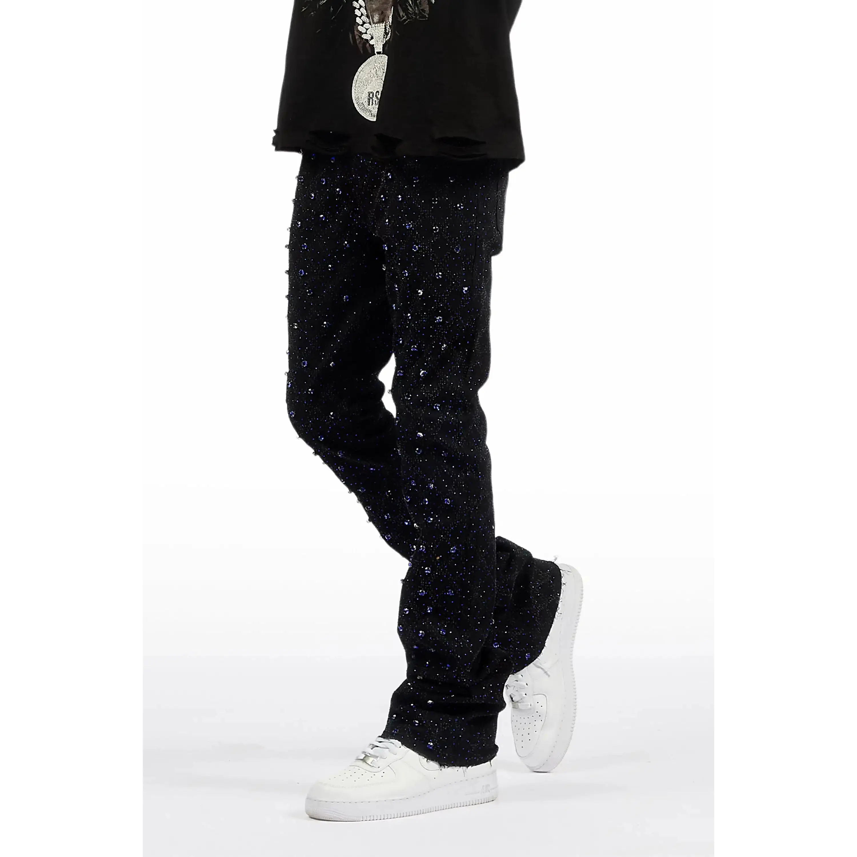 Glit Black/Royal Rhinestone Stacked Flare Jean