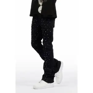 Glit Black/Royal Rhinestone Stacked Flare Jean