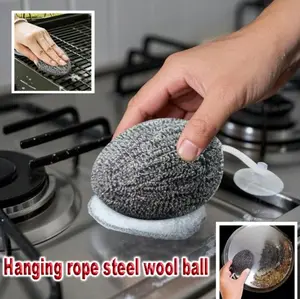 Stainless steel wire ball, kitchen cleaning brush with hanging rope, powerful metal cleaning pad, cleaning tools for washing dishes, sinks, pots, baking pans and ovens, multi-functional cleaning sponge ball for households (30 grams / 2 pieces)