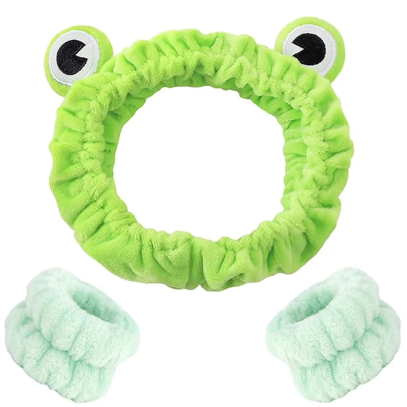 Frog Headband Skin care Headbands and Wristbands Cute Spa Wrist Band Fluffy Hand Cuffs Women Facial Makeup Accessories Costume Party  Gift