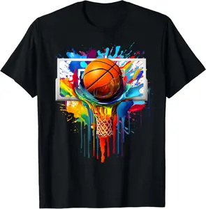Colorful Basketball Tie Dye Color Splash Hoop Net Slam Dunk T-Shirt Cotton Fabric