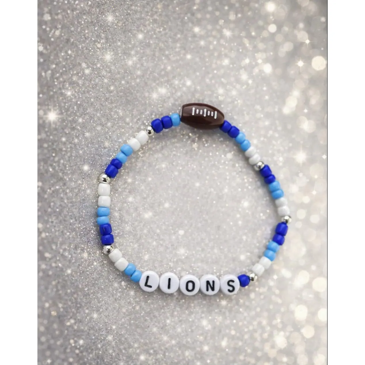Football Bracelet Blue White Beads and Football Charm