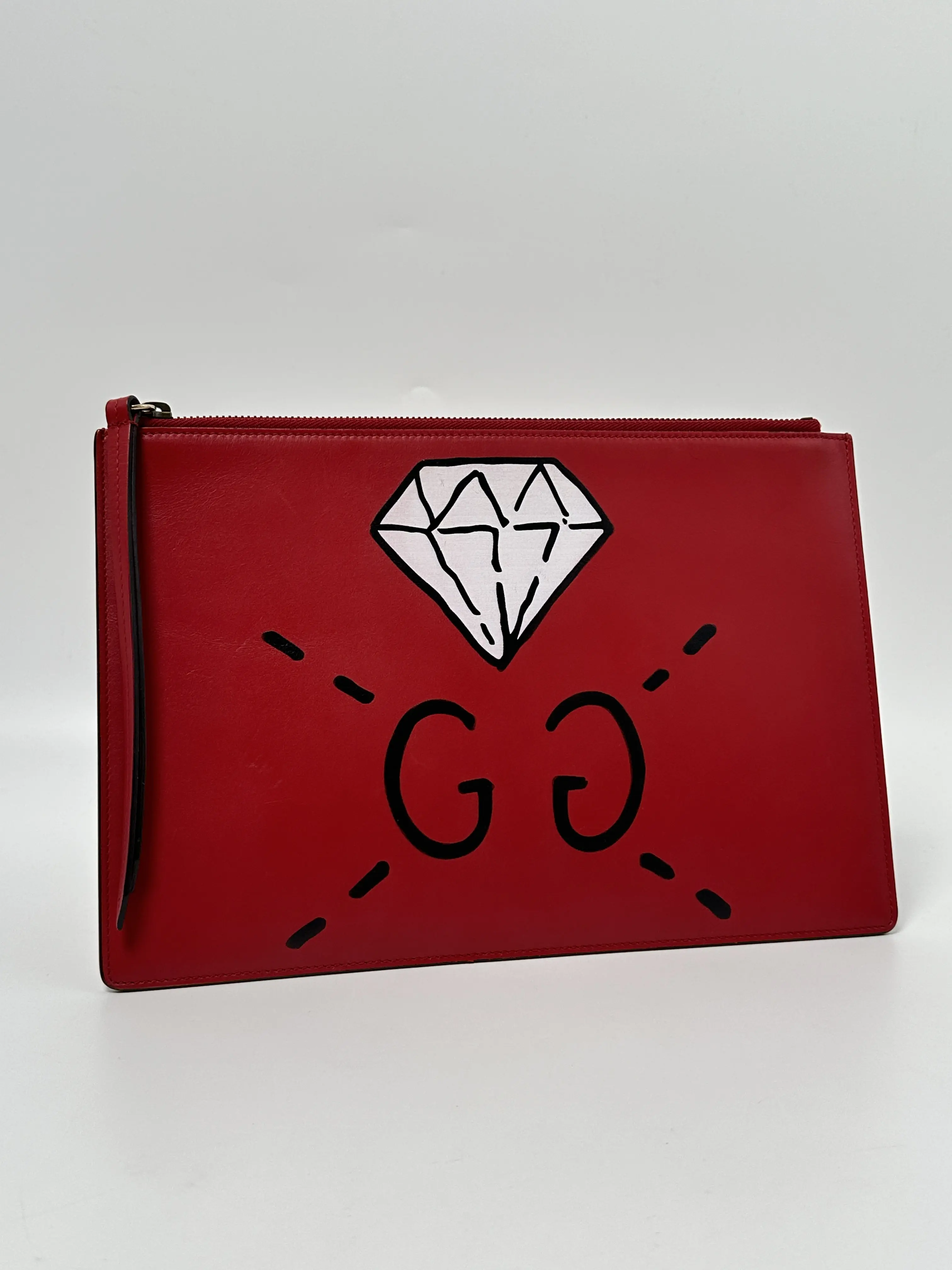 Pre-owned GUCCI LEATHER Clutches & Wristlets Red Ghost Diamond Zip Pouch Clutch JD762GG