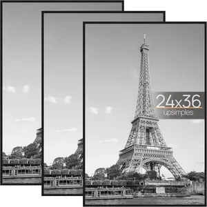 24x36 Poster Frame Black 3 Pack, Scratch-Proof Picture Frames 24 x 36 for Photo Gallery - Slide-In Strips, Horizontal or Vertical Wall Mounting