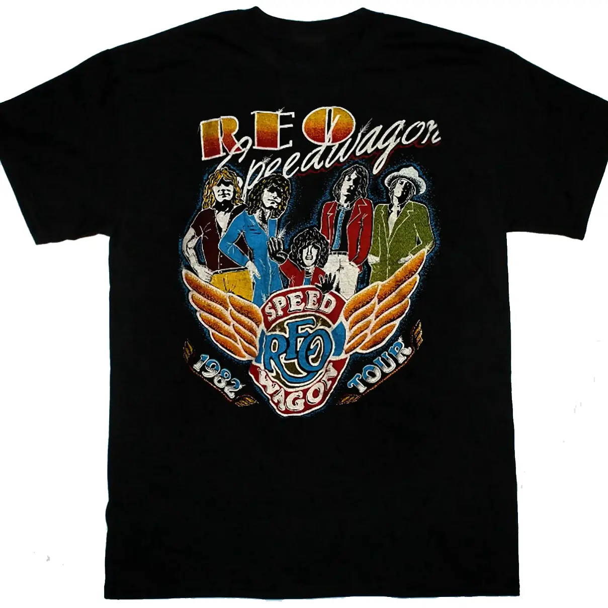 REO Speedwagon band 1982 tour Unisex Short Sleeve New Black T-Shirt Cotton Fabric